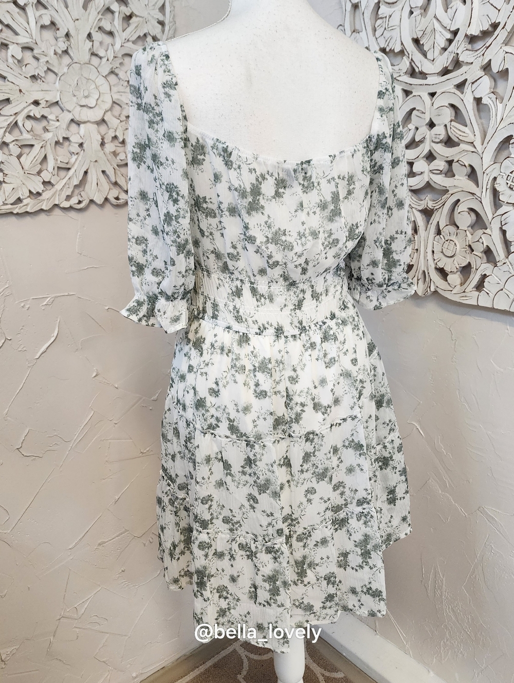 Trixxi White Mini Dress with Sage Floral Print Spring Summer Flowy Lightweight - Picture 7 of 8